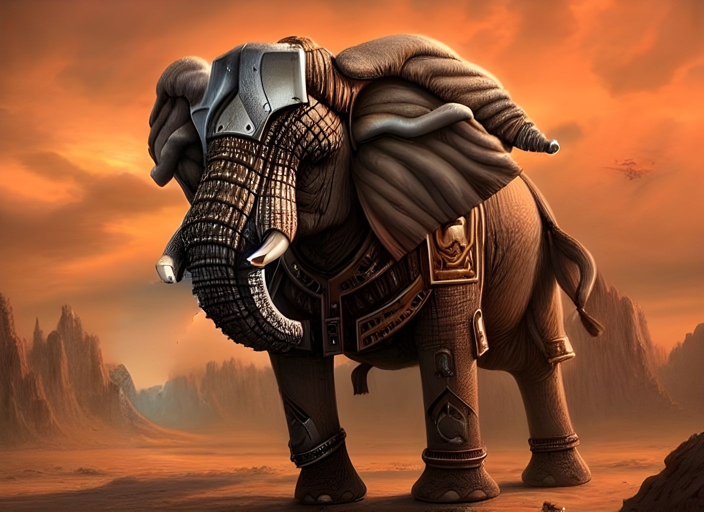 Majestic War Elephant in Desert Landscape
