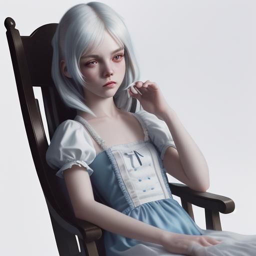 Emo Alice in Wonderland with Rabbit, Photorealistic