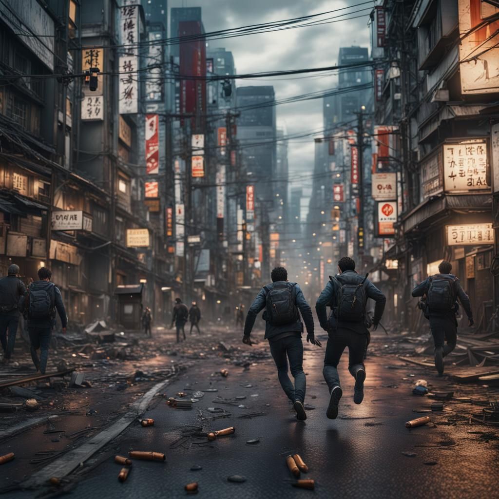 Tokyo Street Chase: A Detailed Matte Painting