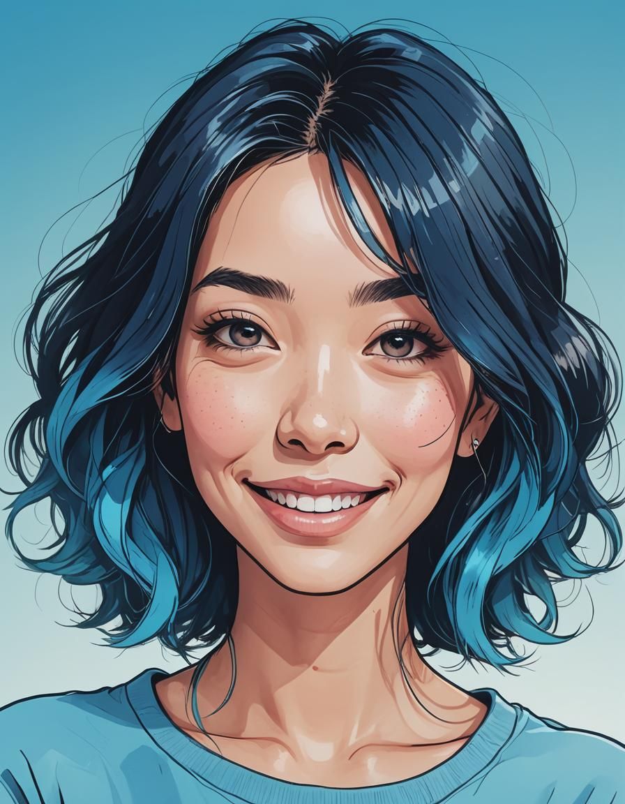 Vibrant Cartoon Portrait with Ombré Hair
