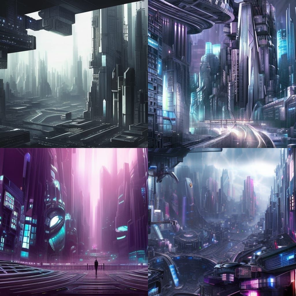 Epic Cyber City Digital Matte Painting