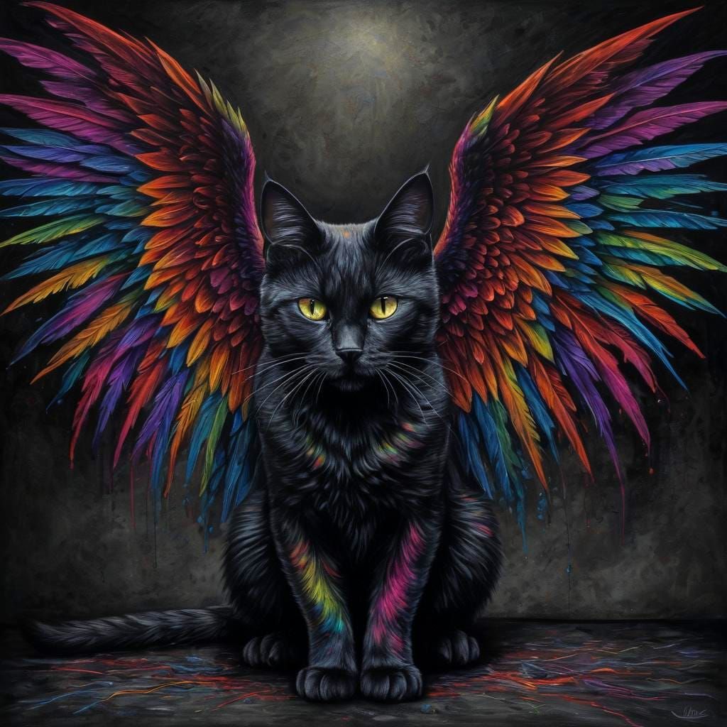 Demonic Gothic Cat with Rainbow Colors