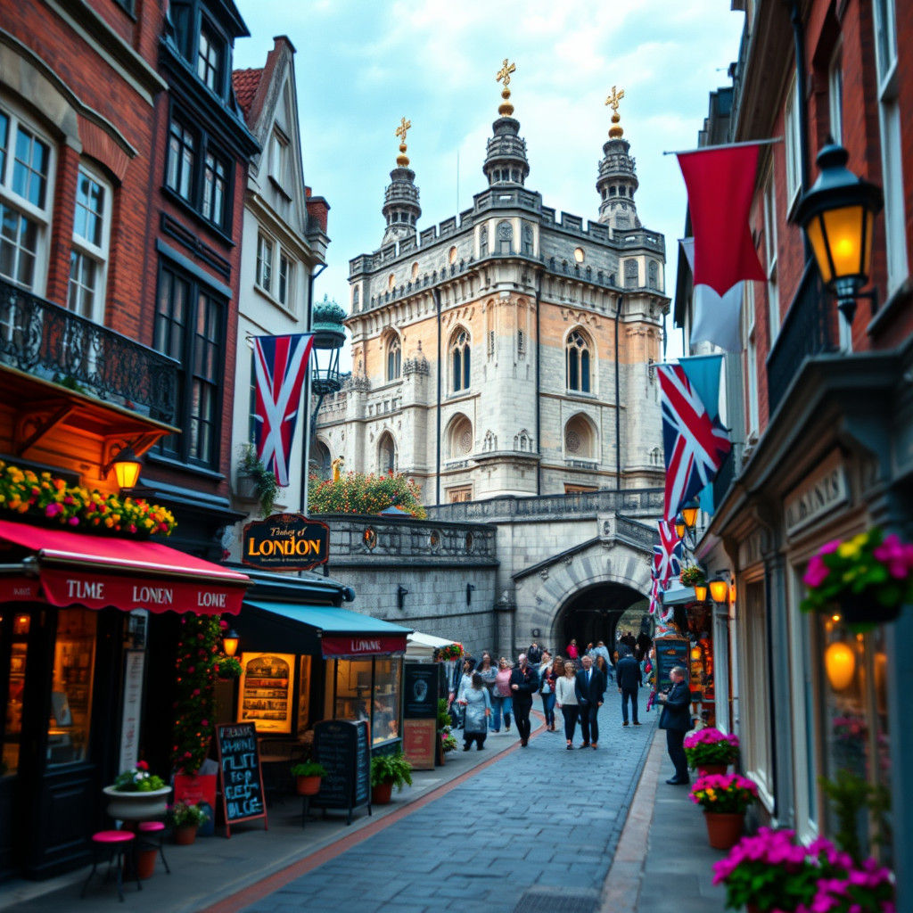 Whimsical London Scene with Tower of London
