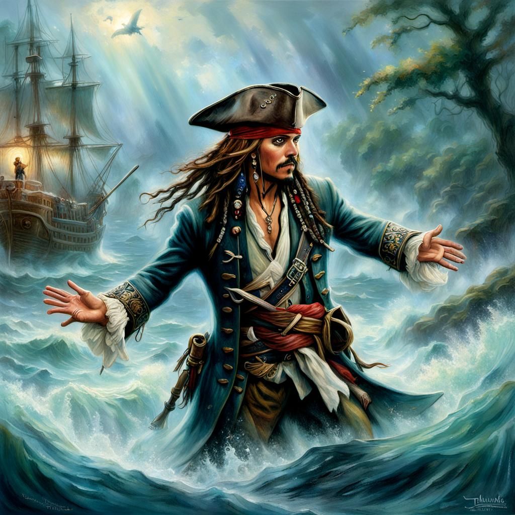 Captain Jack Sparrow Saves Elizabeth Swan in Ethereal Fantas...