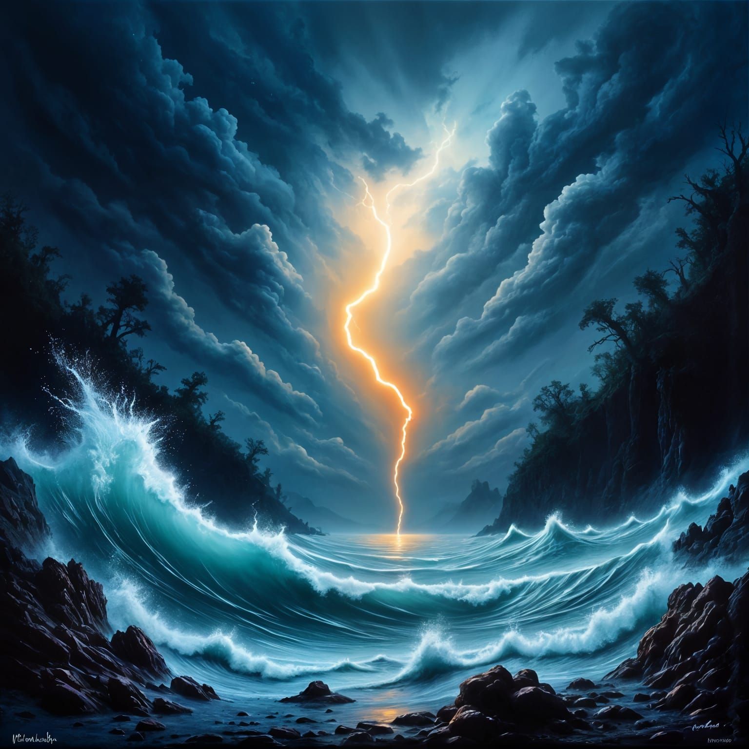 Epic Alien Moonlit Storm in Maximalist Digital Style