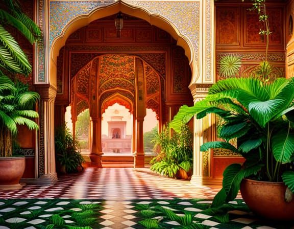 Opulent Flower Garden in Rajasthani Villa Courtyard