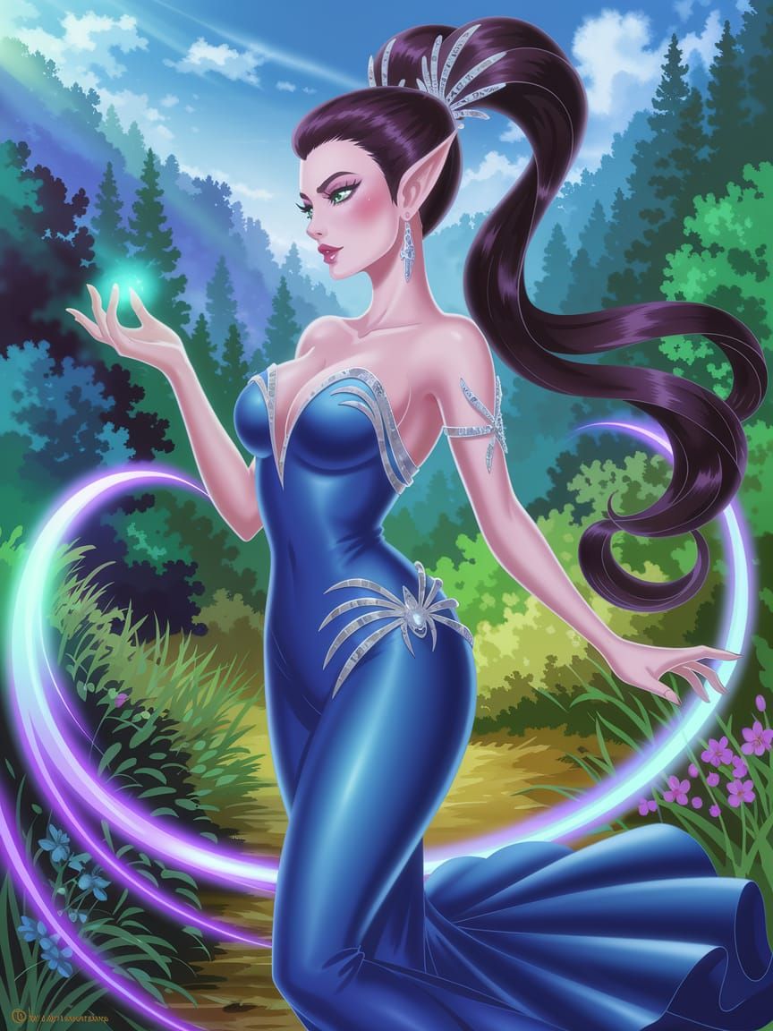 Anime-Inspired Elven Sorceress in Twisted Pose