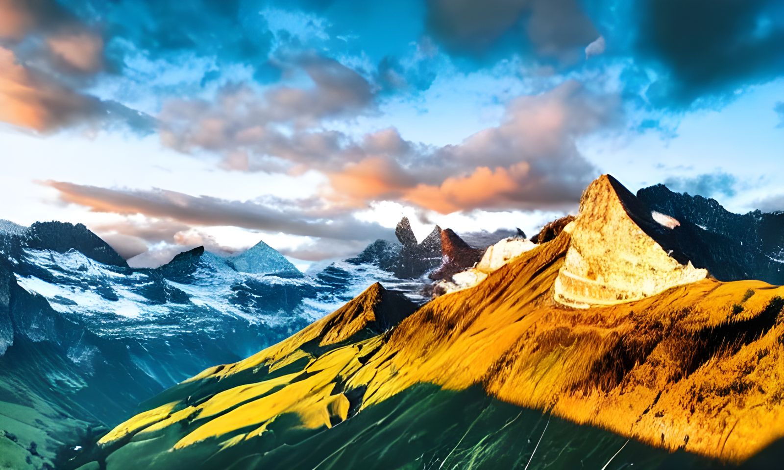 Sunrise Over Swiss Alps Valley in Spring