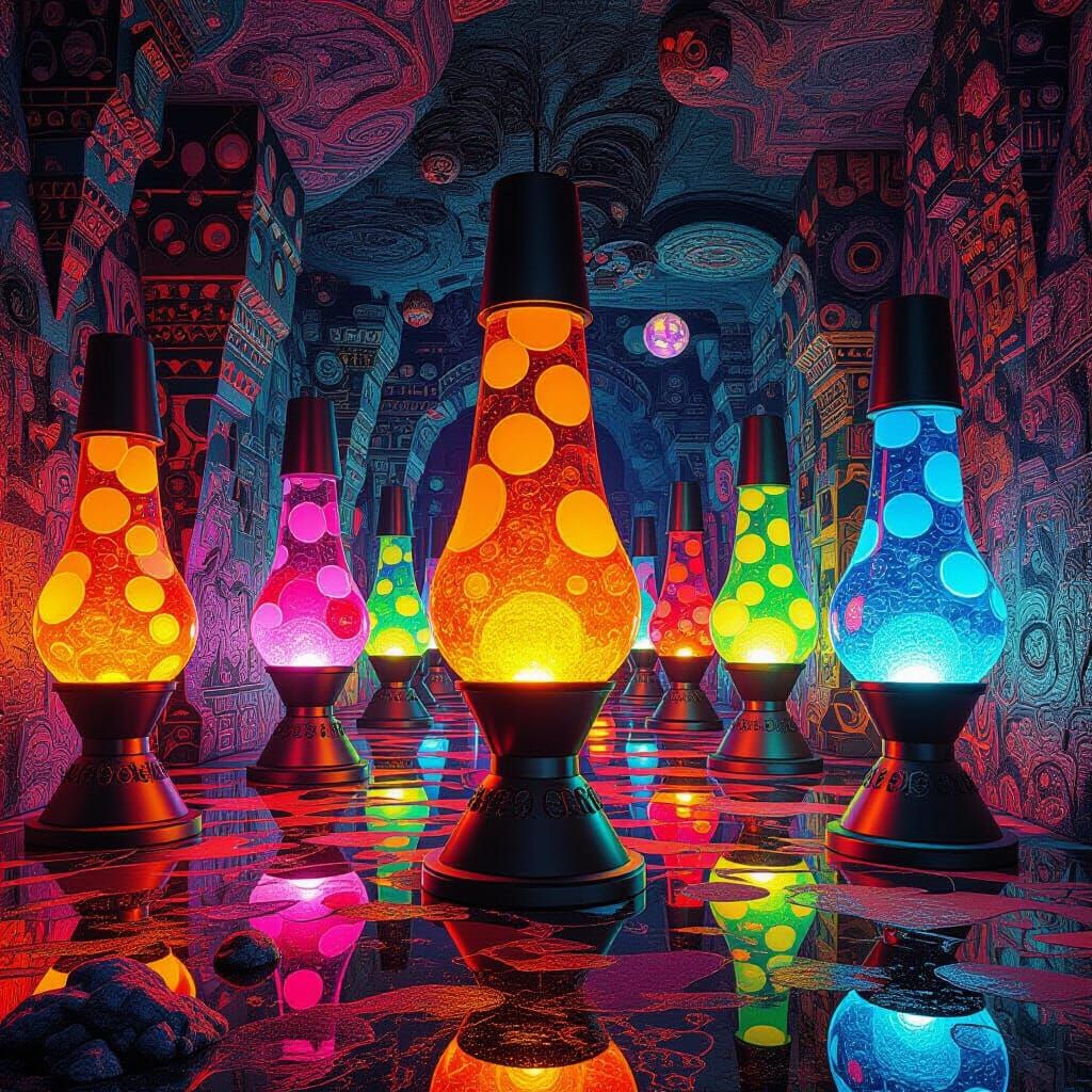 Psychedelic Lava Lamp Room in Hyper-Detailed Surreal Style