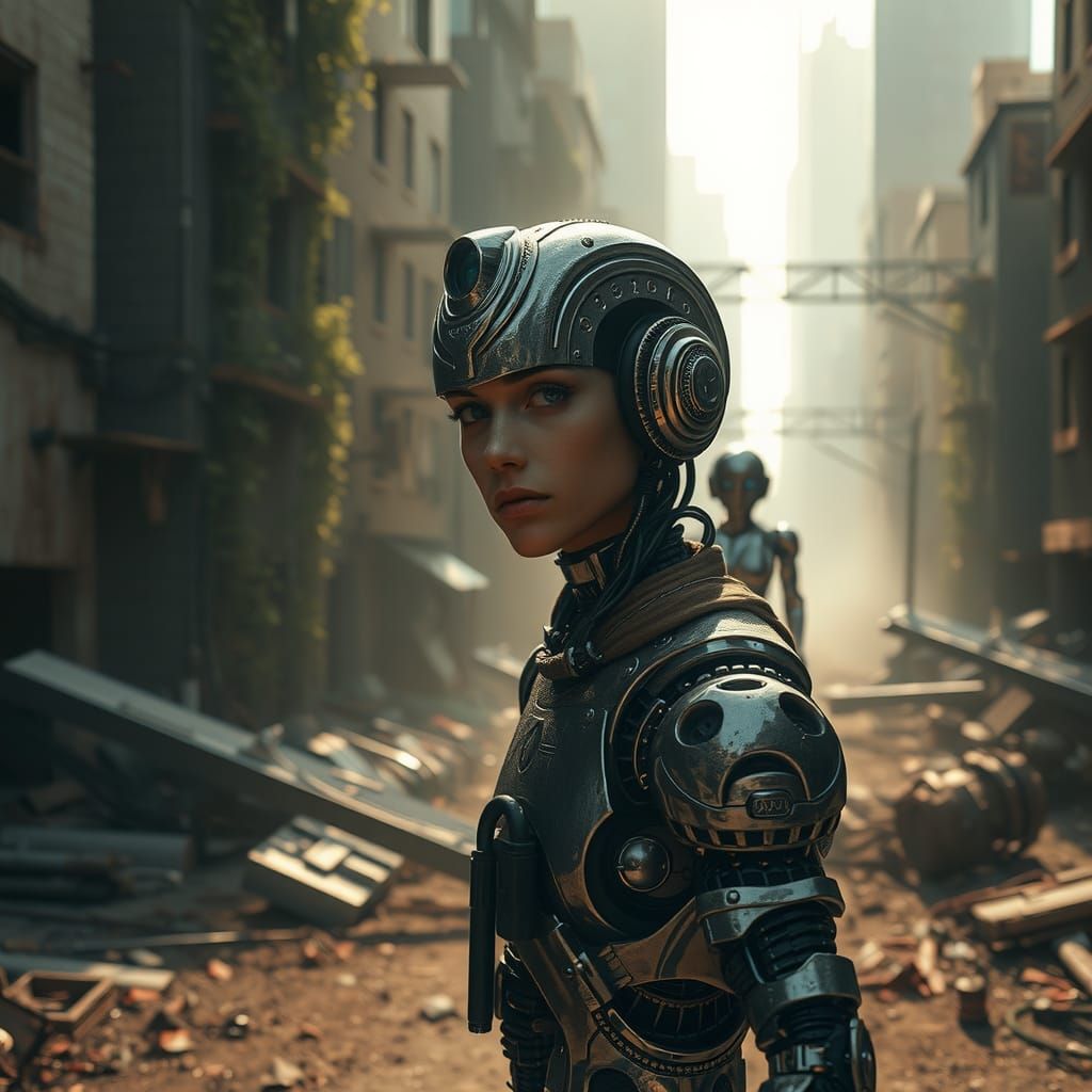 Android Walks Through Post-Apocalyptic Cityscape