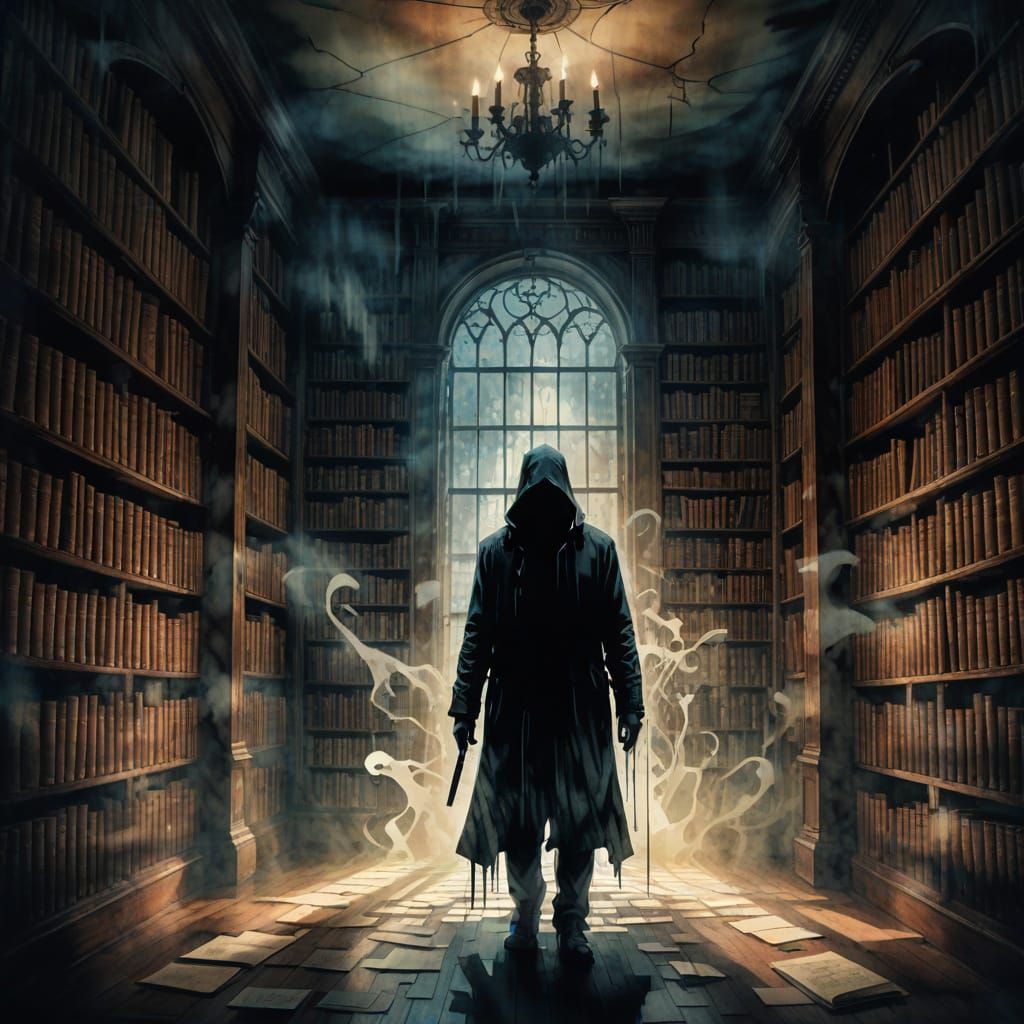 Ethereal Figure in a Haunted Library Splash Art