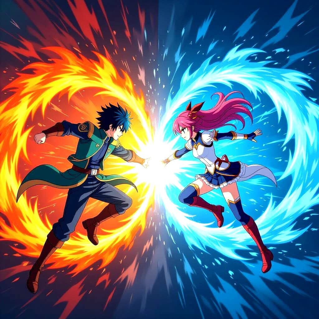 Anime Characters Clash With Elemental Attacks