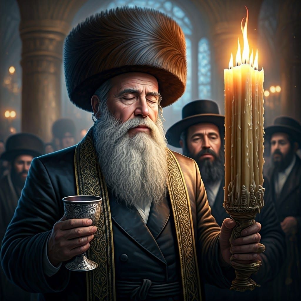 Hasidic Rebbe in Synagogue: Detailed Matte Painting