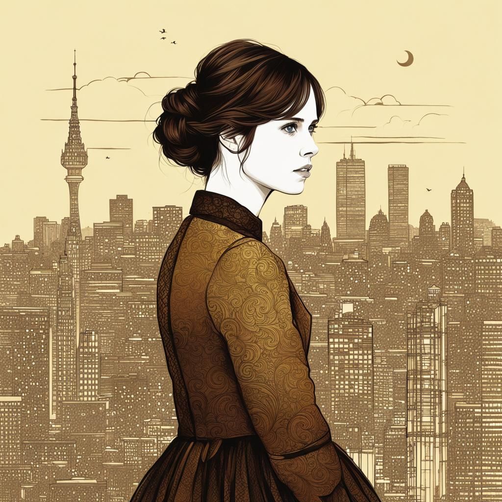 Portrait of Felicity Jones with City Skyline