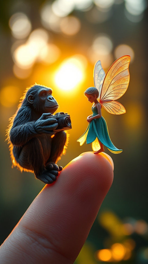 A real miniature gorilla intricately detailed crouches on th...