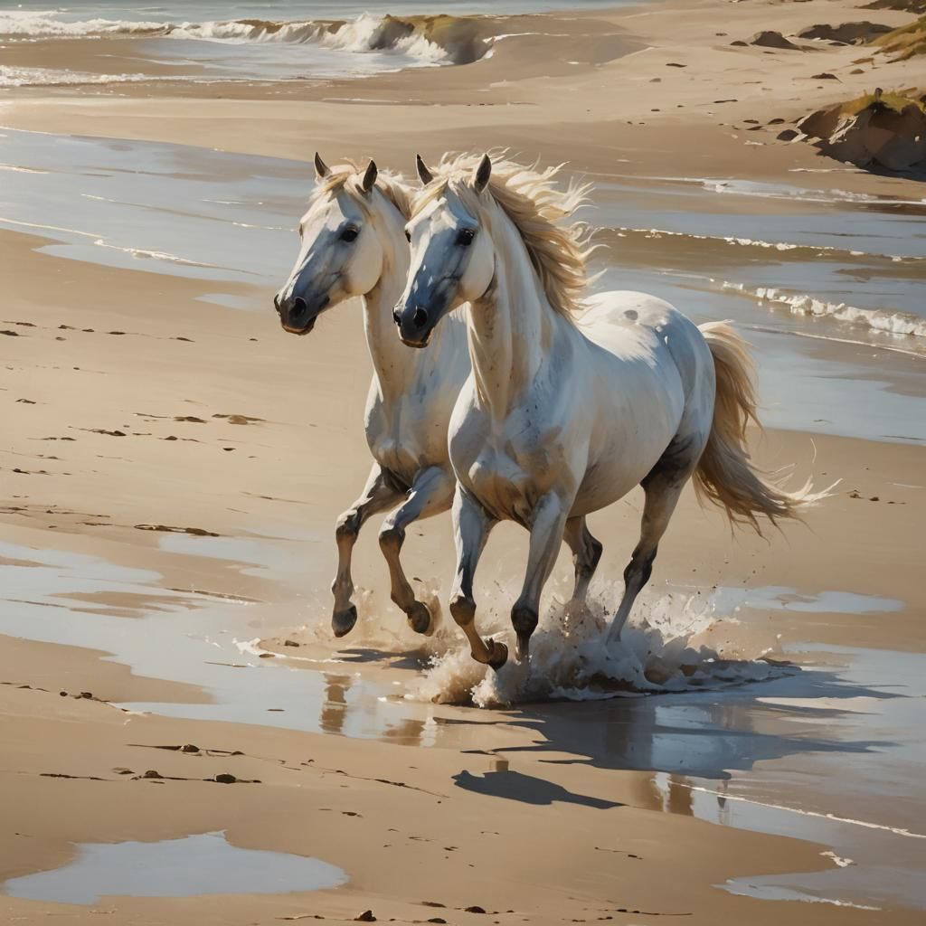 White Horse on Beach: Turner-Inspired Seascape
