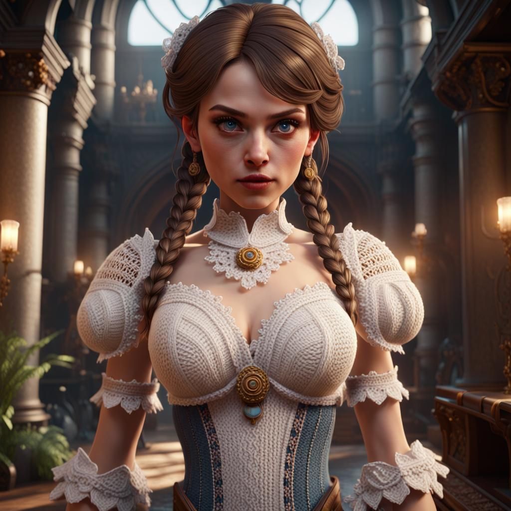 Crochet Lady in 3D Game Cinematic Style