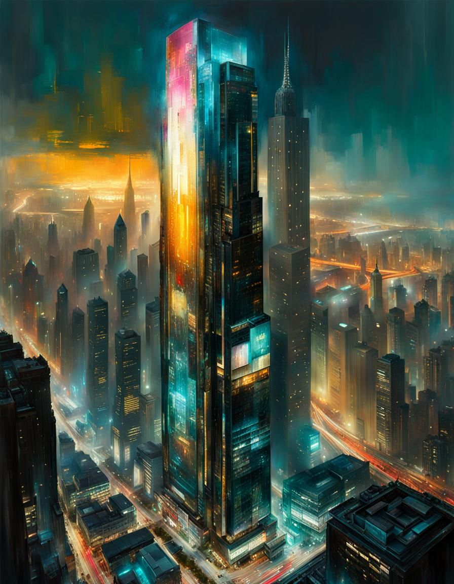 Futuristic Skyscraper in High-Tech Metropolis