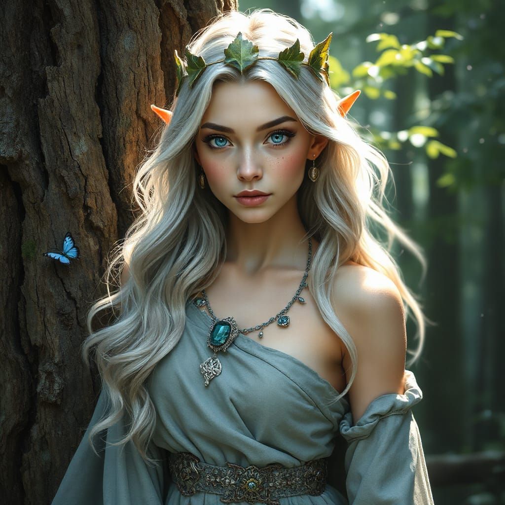Ethereal Elf Maiden in Ancient Forest Glade