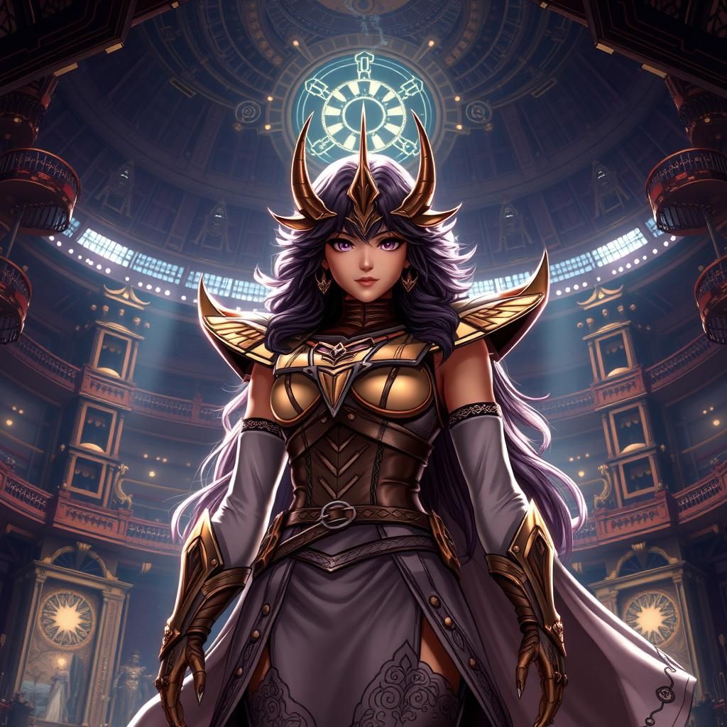 Stern Goddess of the Galactic Coliseum in Elegant Steampunk....