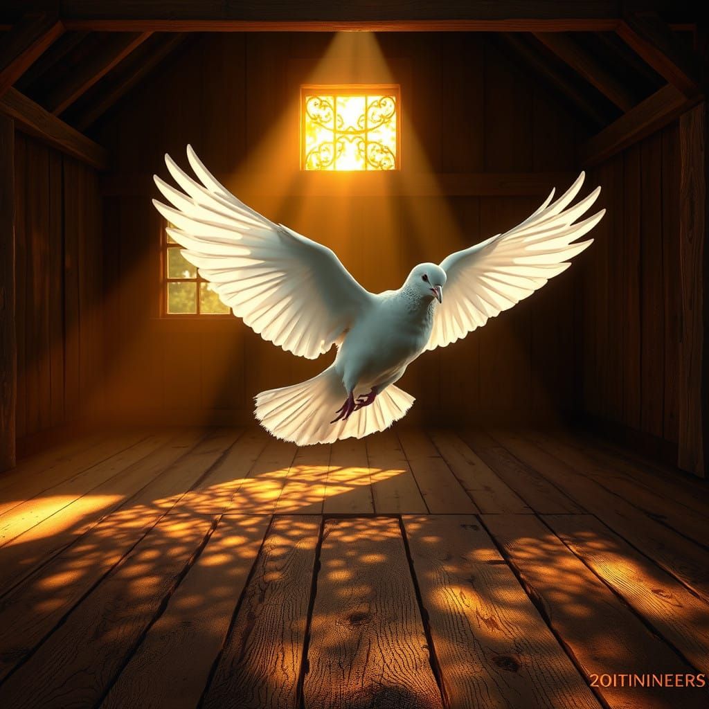 Majestic Dove in Rustic Barn Scene