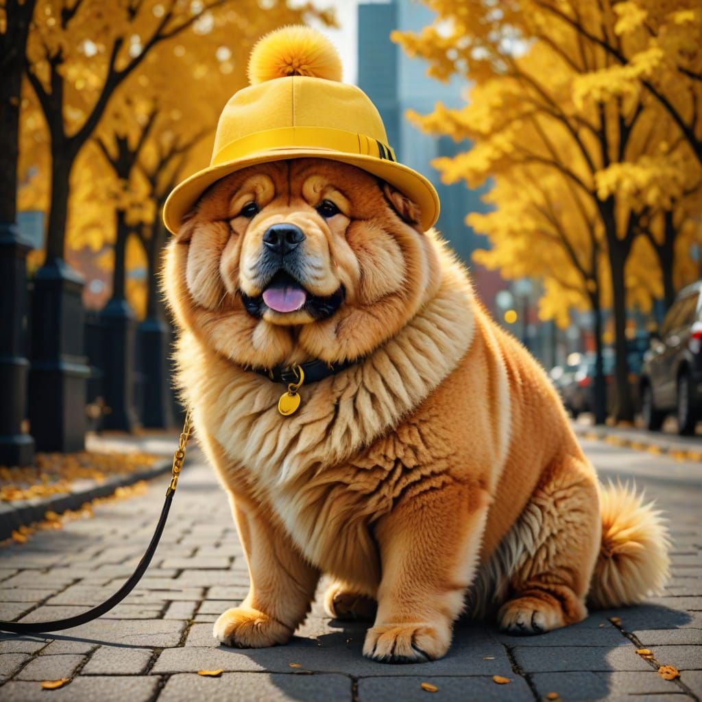 Vibrant Chow Chow Dog Wears Bright Yellow Fashion
