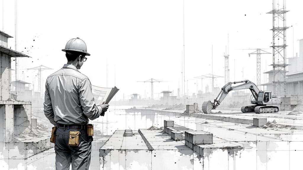 Construction Site Pencil Drawing in Style of Expressionism