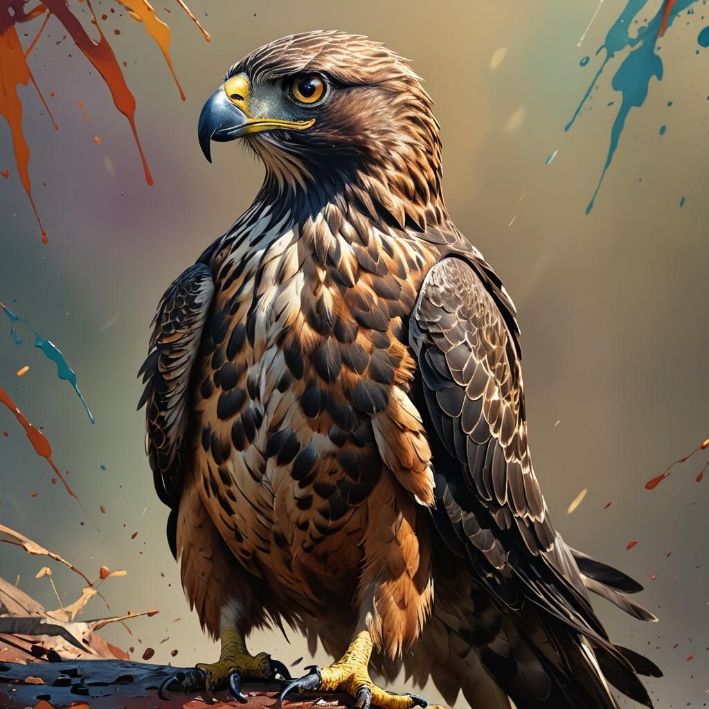 Detailed Hawk Portrait in Splash Art Style