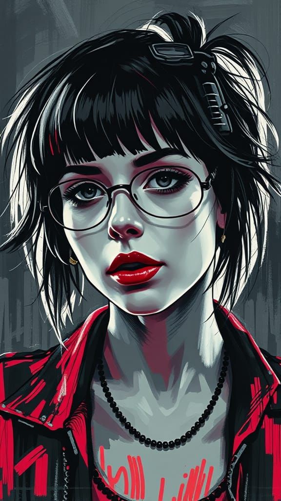 Cyberpunk Punkgirl Portrait in Dynamic Movement