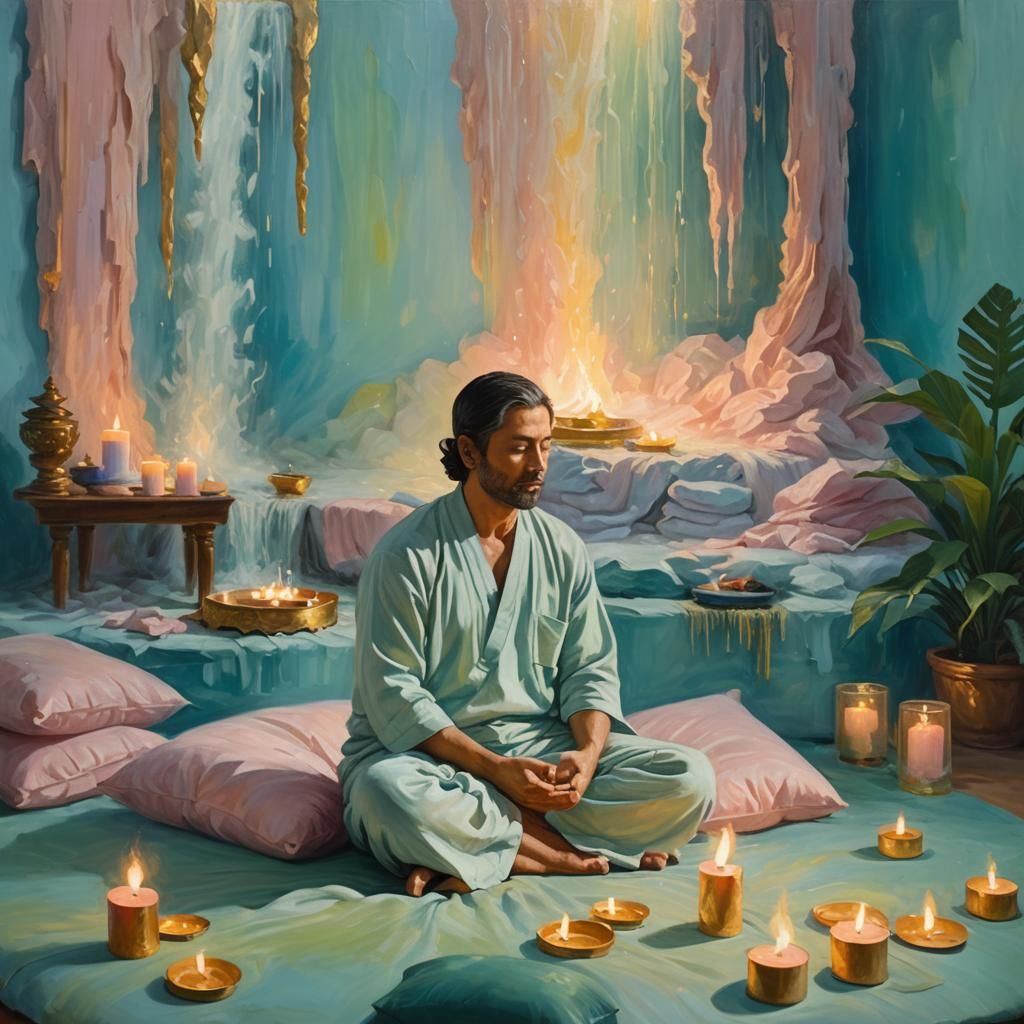 Serene Inner Sanctuary Meditation in Oil Painting Style