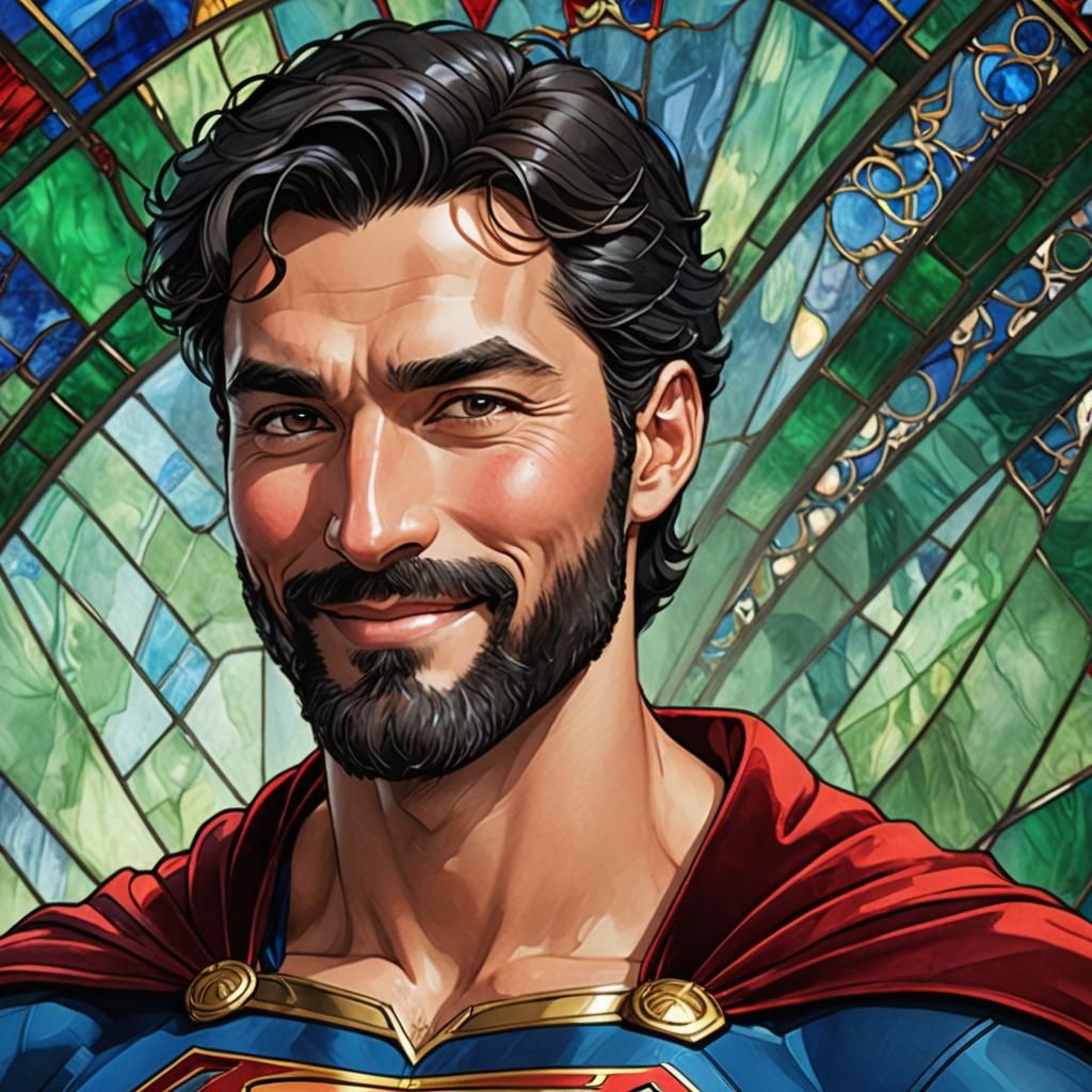 Smiling Superman Portrait in Art Nouveau Style