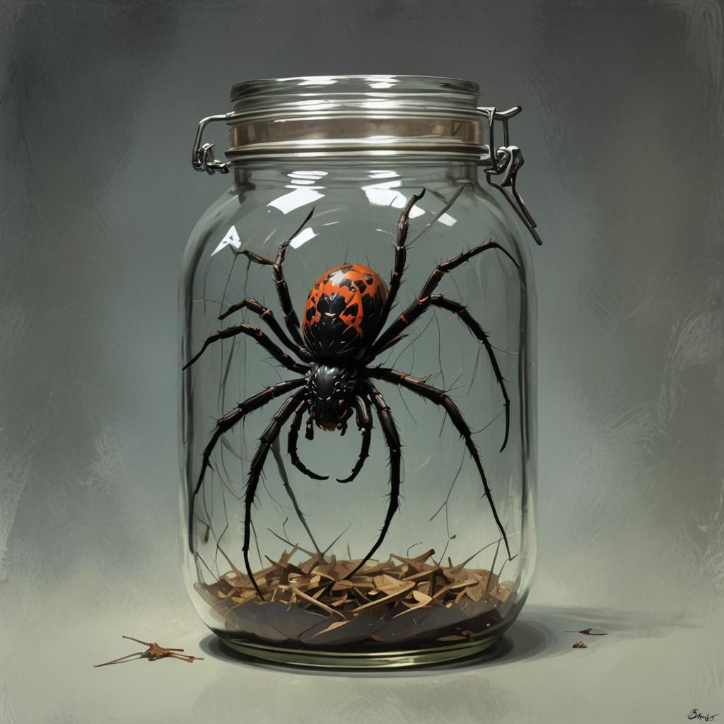 Sinister Spider Trapped in Glass Jar