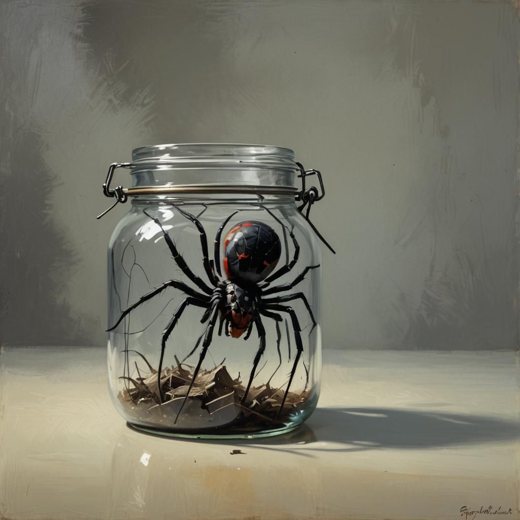 Sinister Spider Confined in Glass Jar