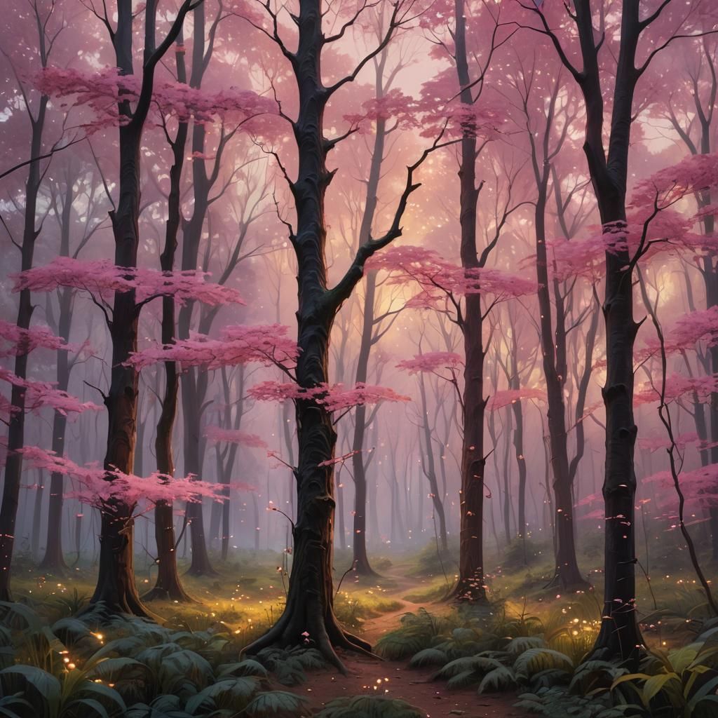 Enchanted Pink Forest in Digital Painting Style