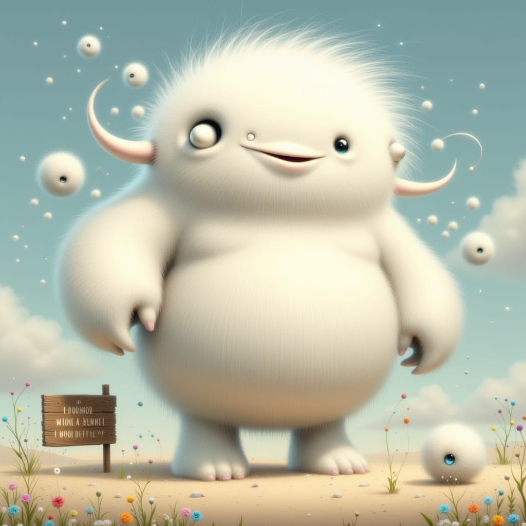 Cute White Monster from Whimsical Fantasy World