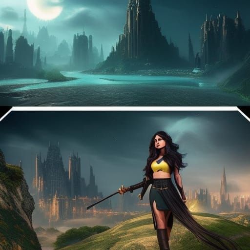 Fantasy City Comic Strip with Teenage Girl