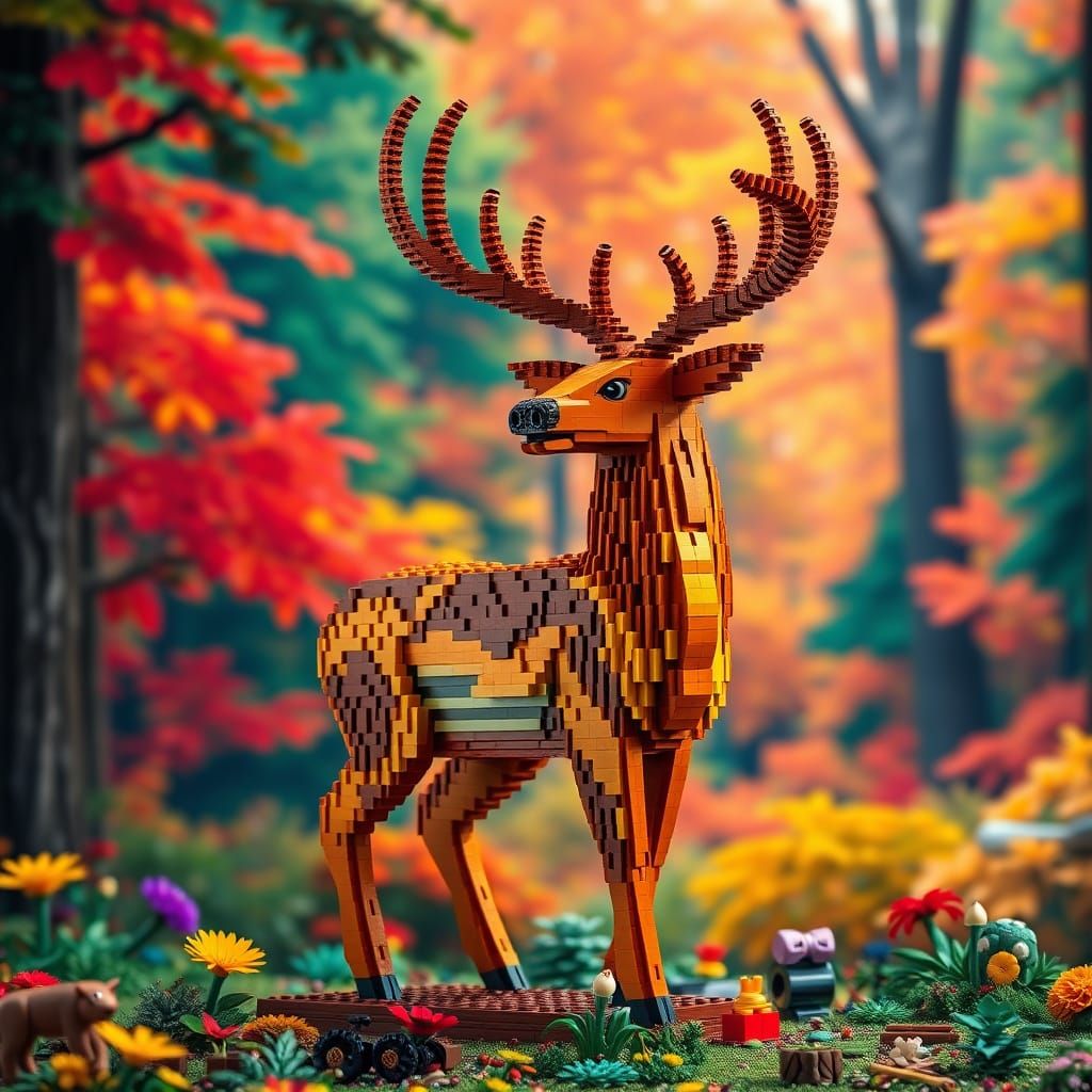Majestic Lego Stag in Vibrant Forest