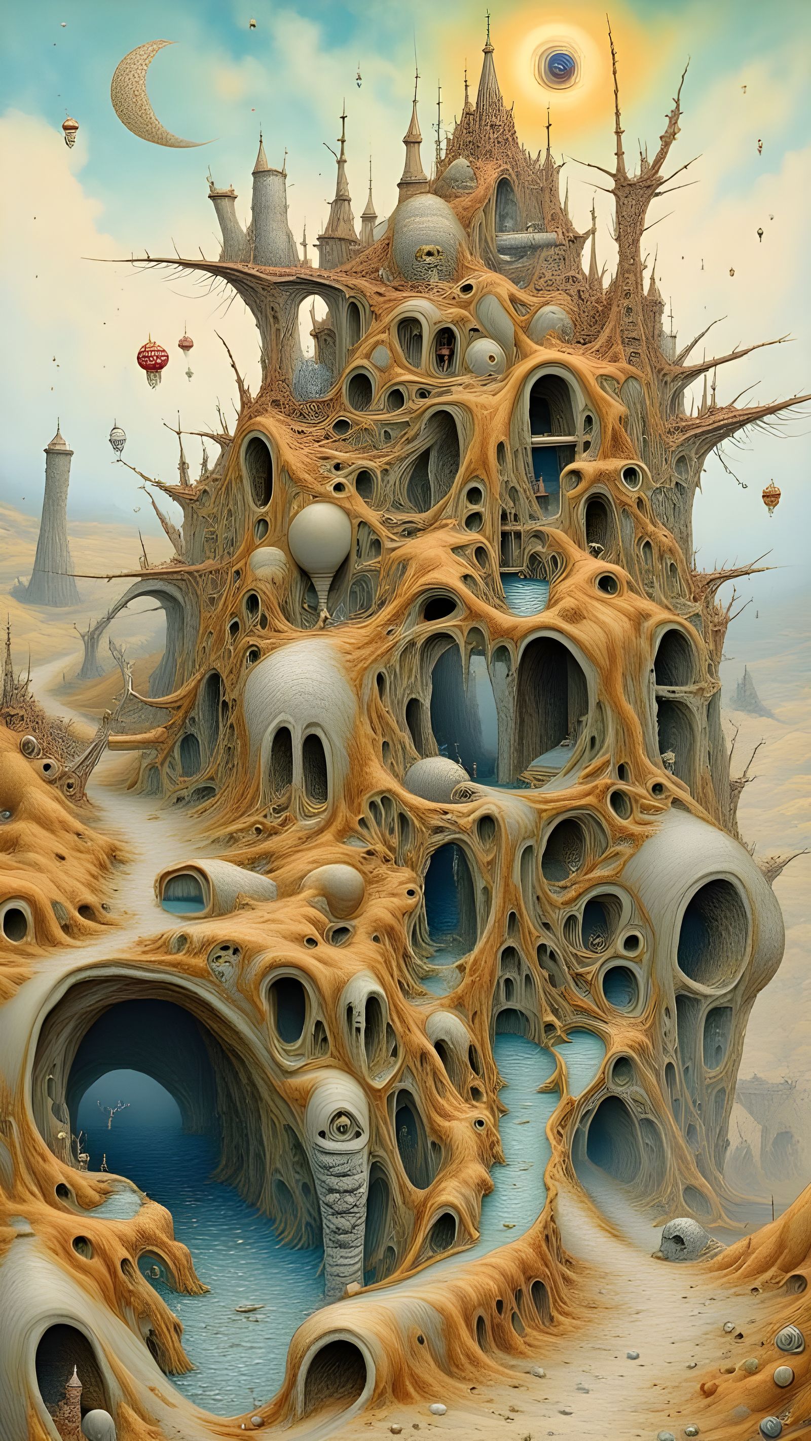 Surreal Village in M.C. Escher's Style, Inspired by Ralph St...