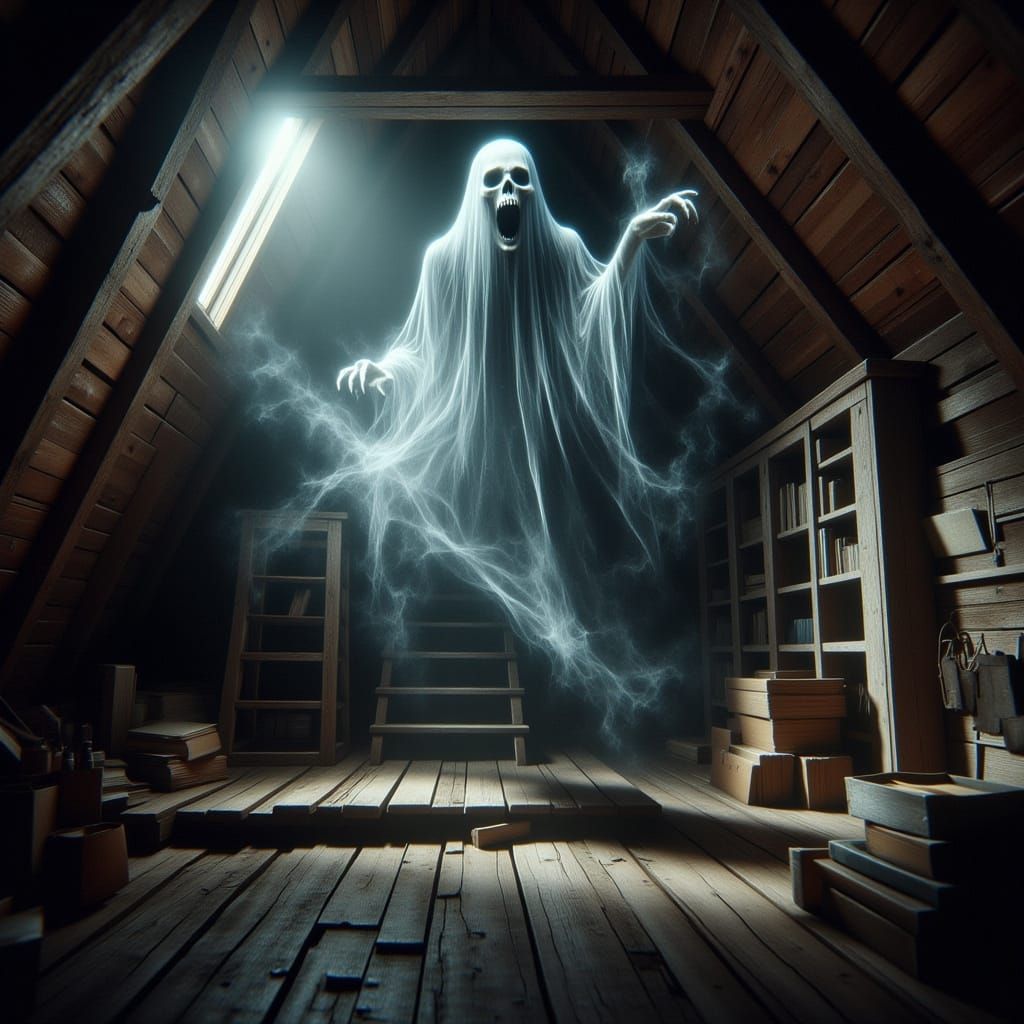 Angry Witch Ghost Descending from Attic