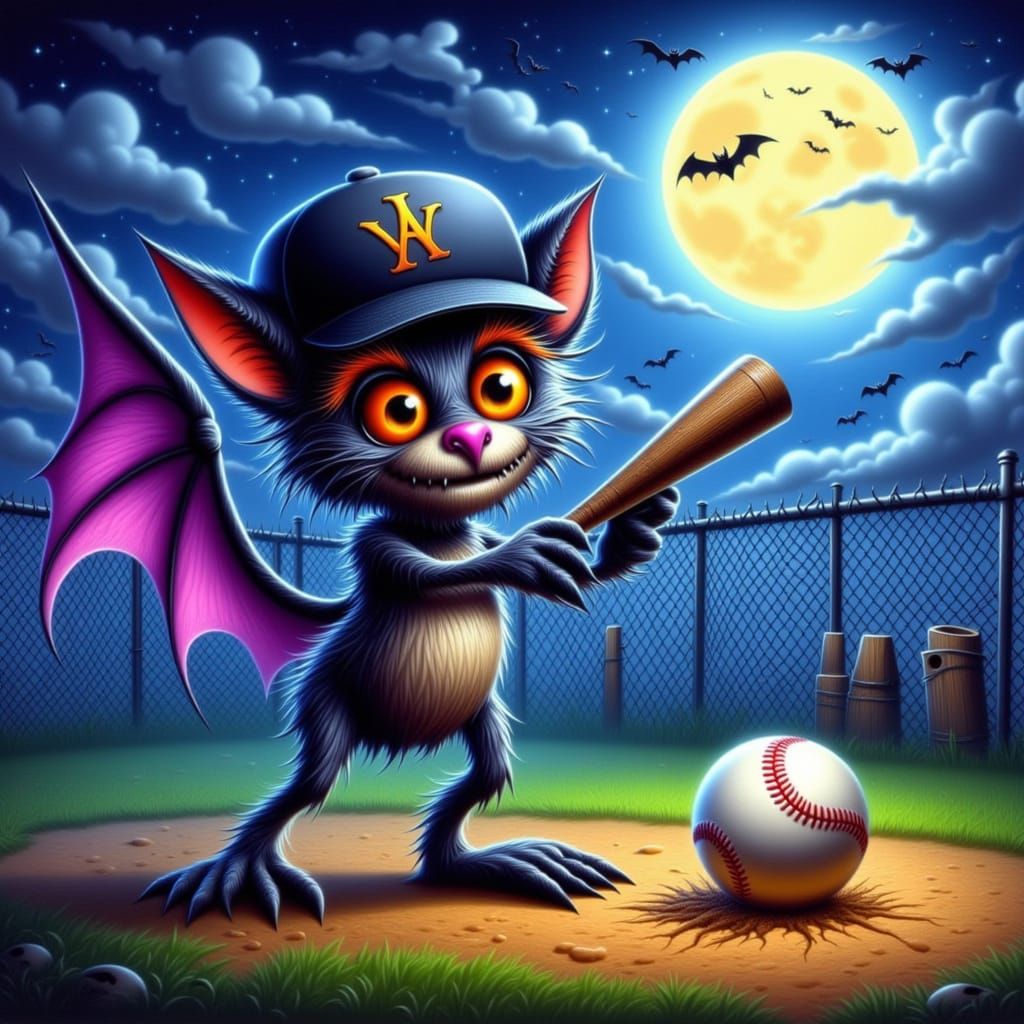 Vampire Bat Plays Baseball with Anthropomorphic Ball