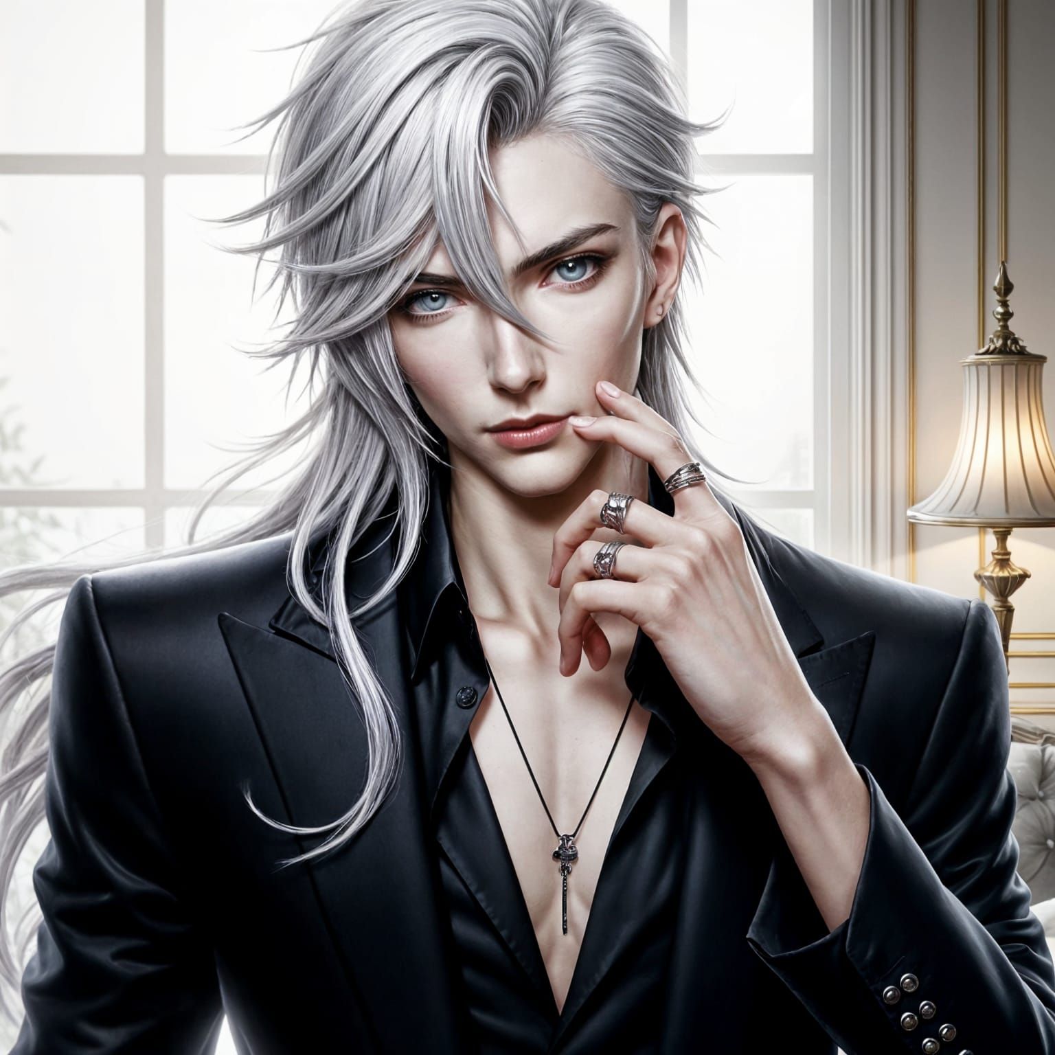 Mysterious Young Man in Elegant Black Suit