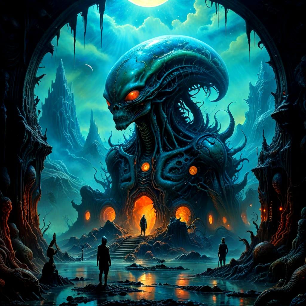 Surreal Alien World Miniature as Oil Painting