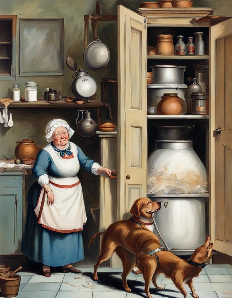 Old Mother Hubbard Oil Painting