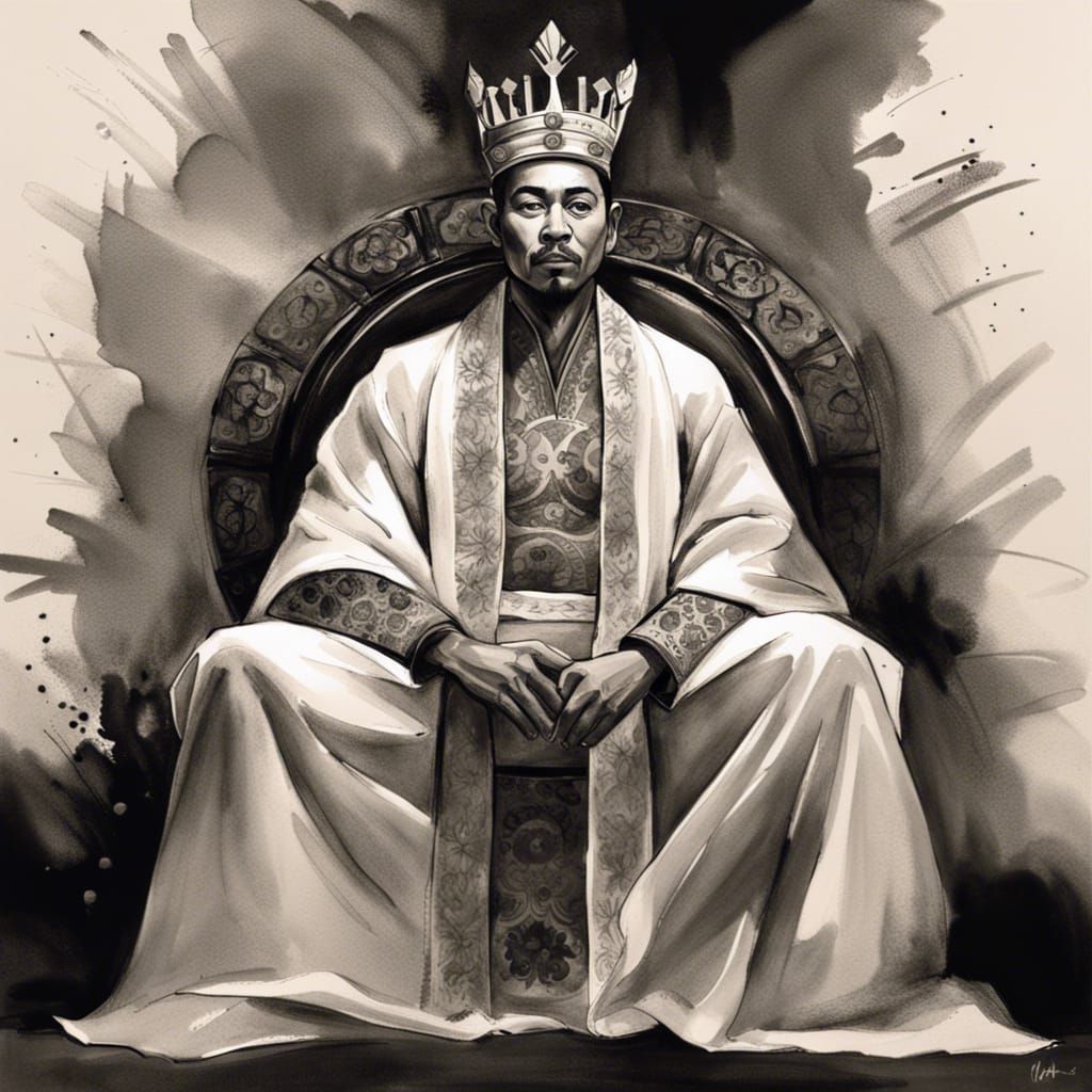 King on Throne: Cross-Cultural Ink Portrait
