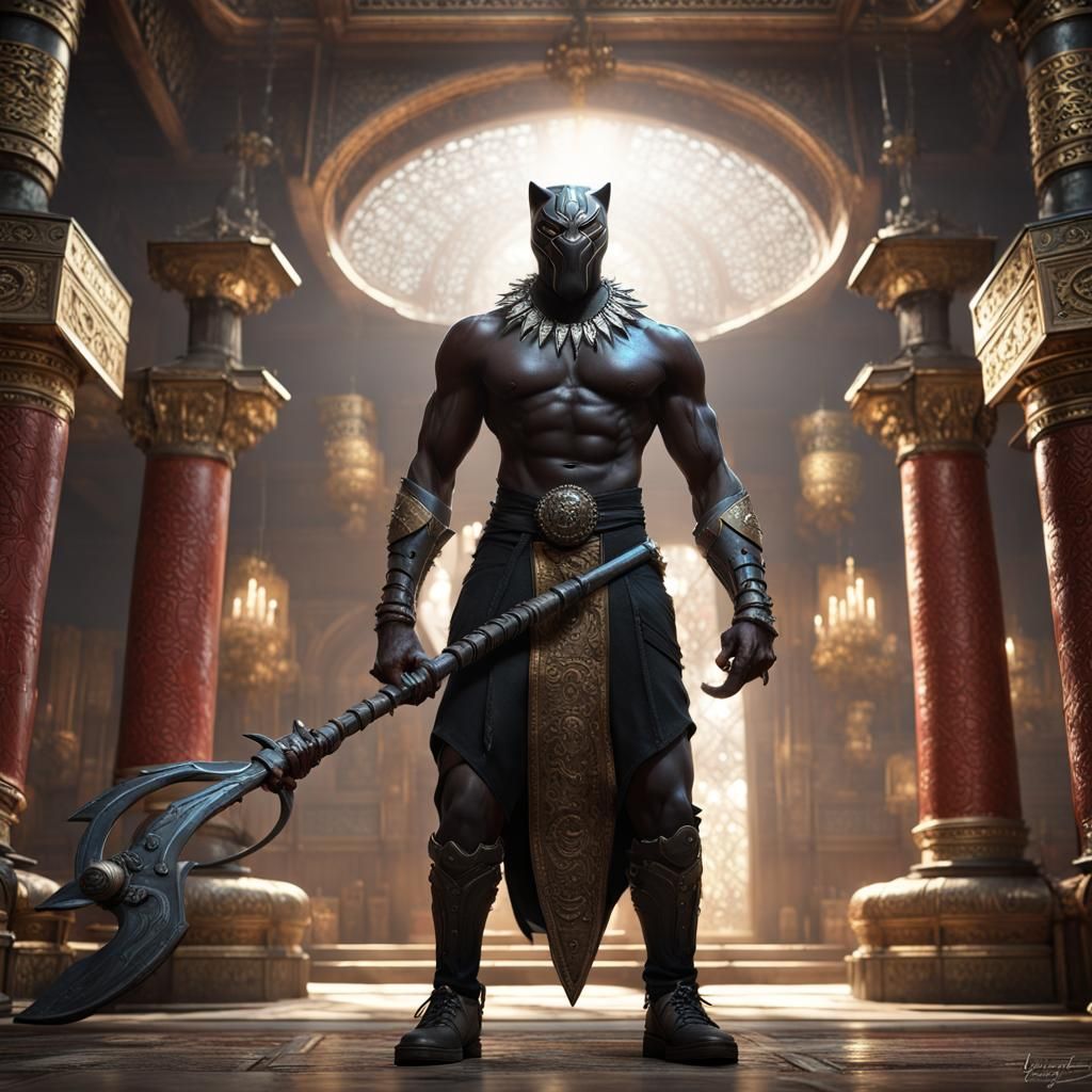 Black Panther Humanoid in Dark Fantasy Style