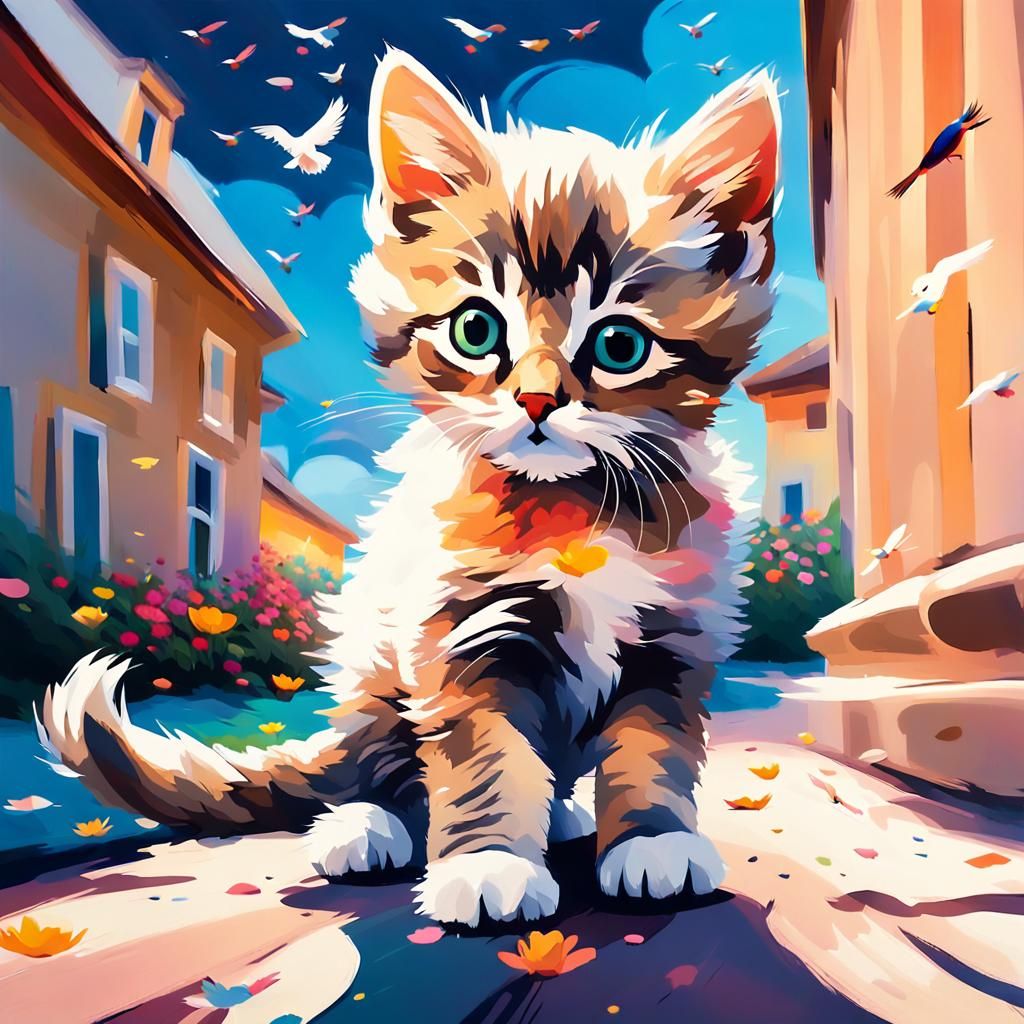 Impressionist Meadow Scene with Rolling Ball