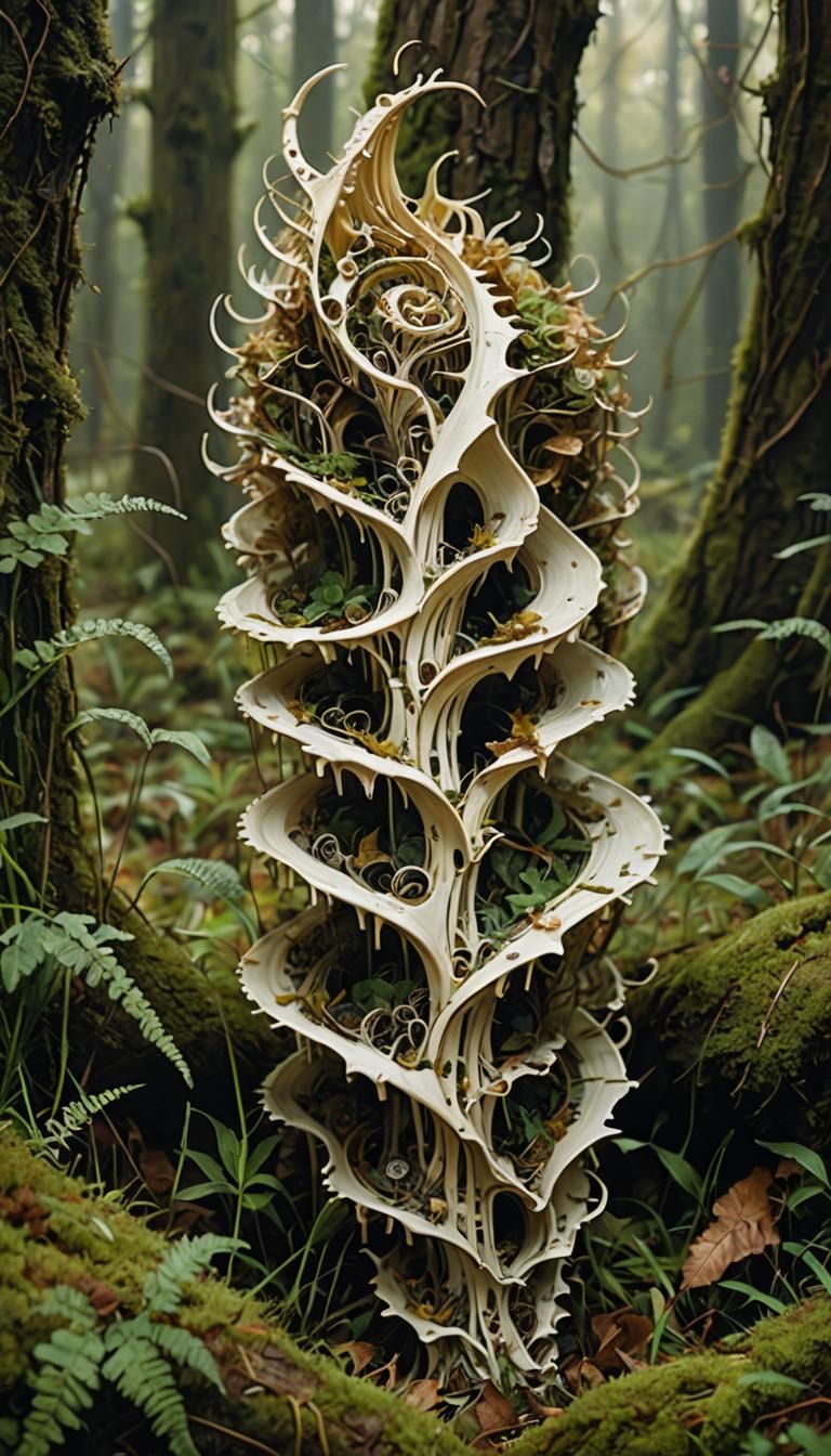Hyperdetailed Spinal Fungus on Forest Floor