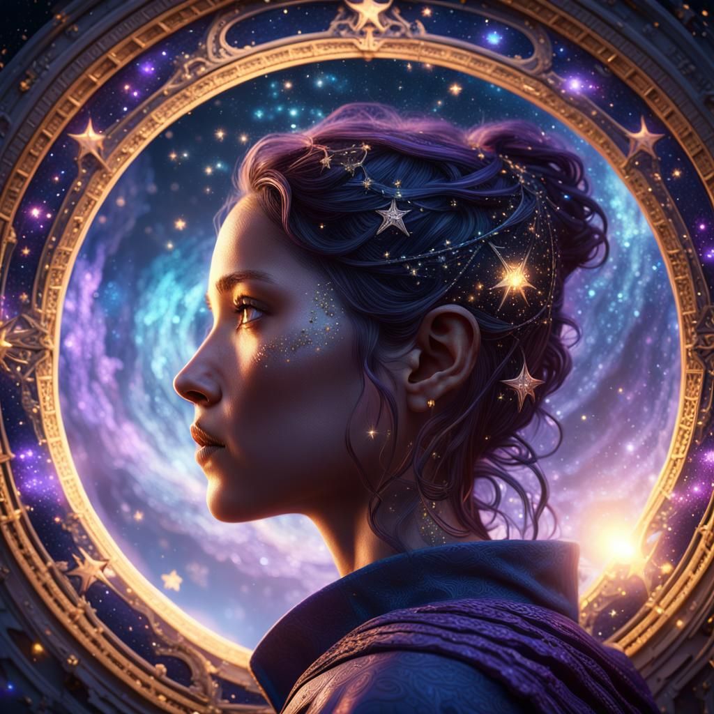 Mystical Portal Reflects Infinite Stars in Fantasy Art