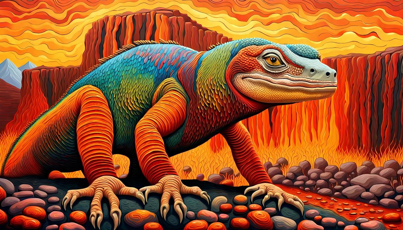 Dreamtime Goanna in Impasto Oil Painting Style