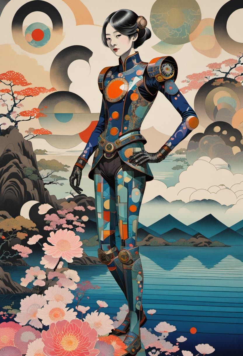 Futuristic Cyborg in Mixed Media Collage